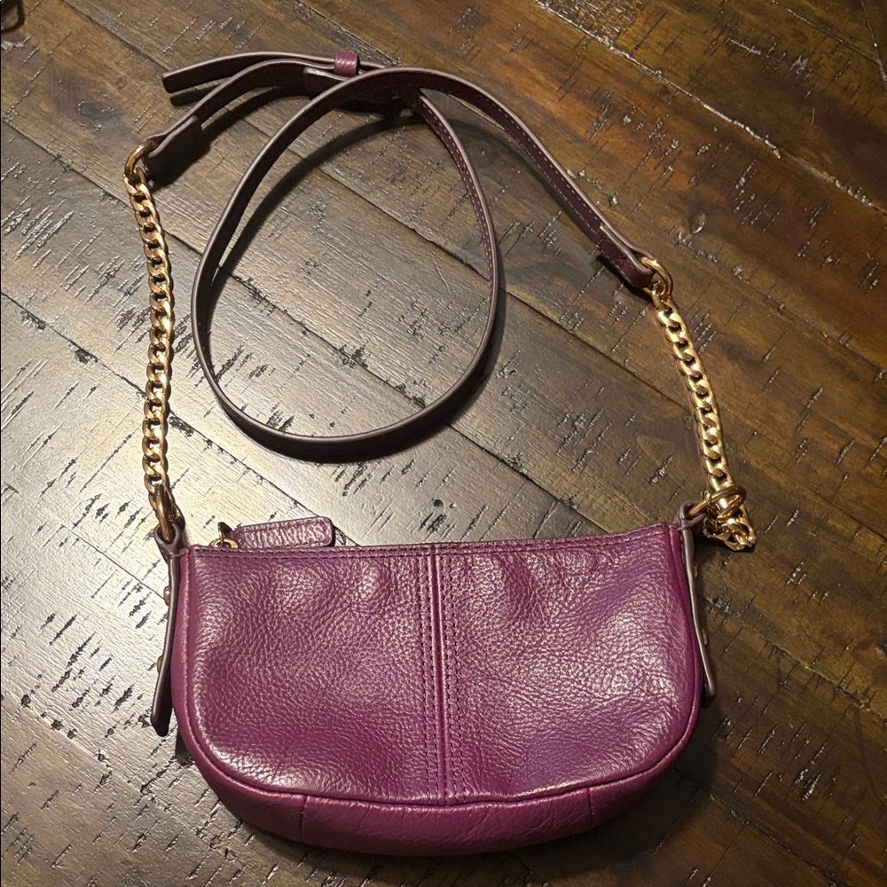 Fossil Purple Leather Shoulder Bag with Gold Chain